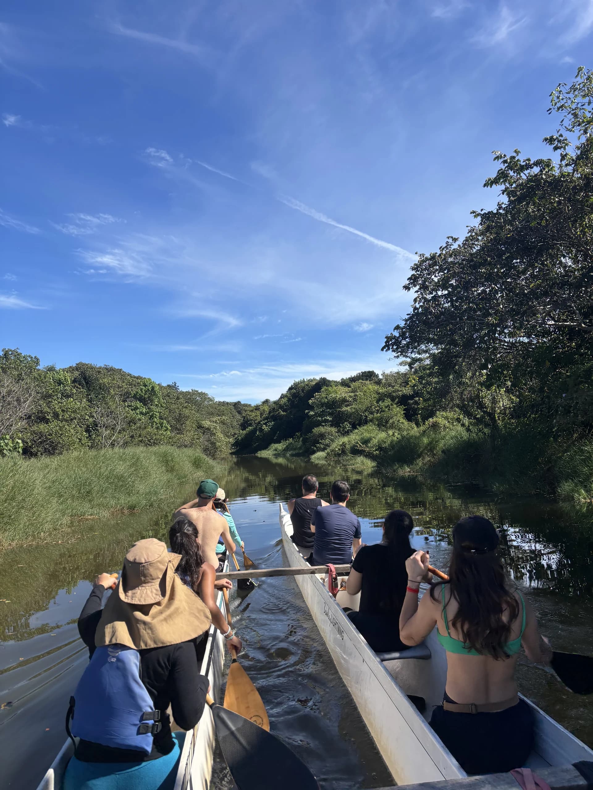 Canoas saindo do corredor verde em direção ao lago